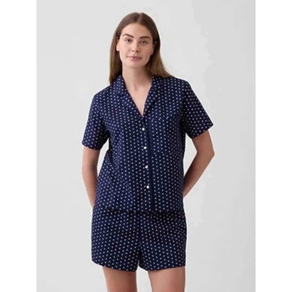 BRAND NEW GAP Poplin PJ Shorts and shirt set Navy with White polka dots sz small
